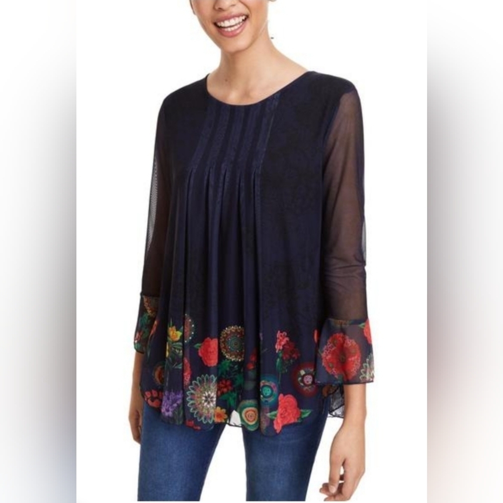 Desigual Rachel Blouse Blue size Large ptp 21"